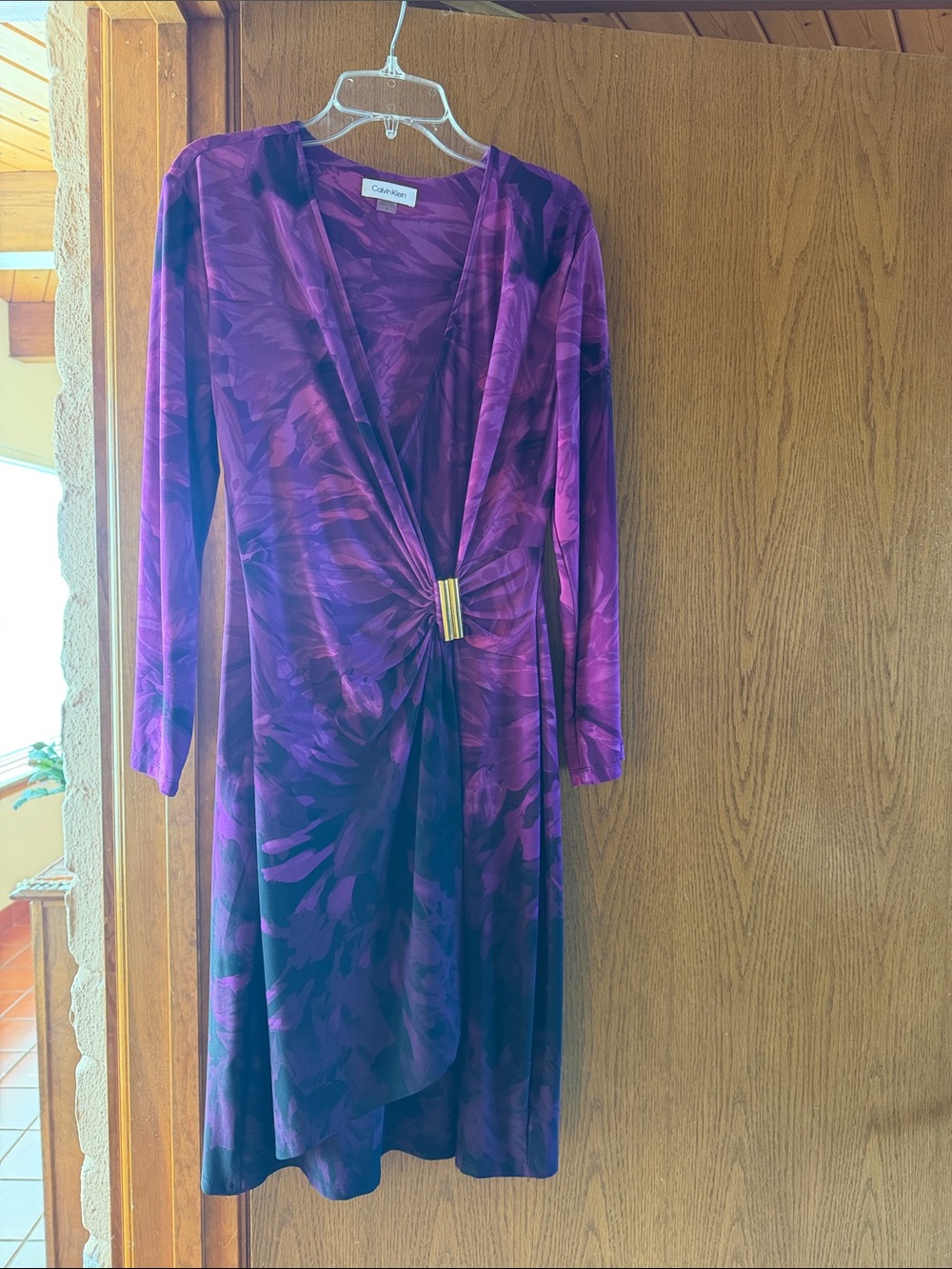 Calvin Klein Purple/Magenta Long Sleeve Twist-Front Dress